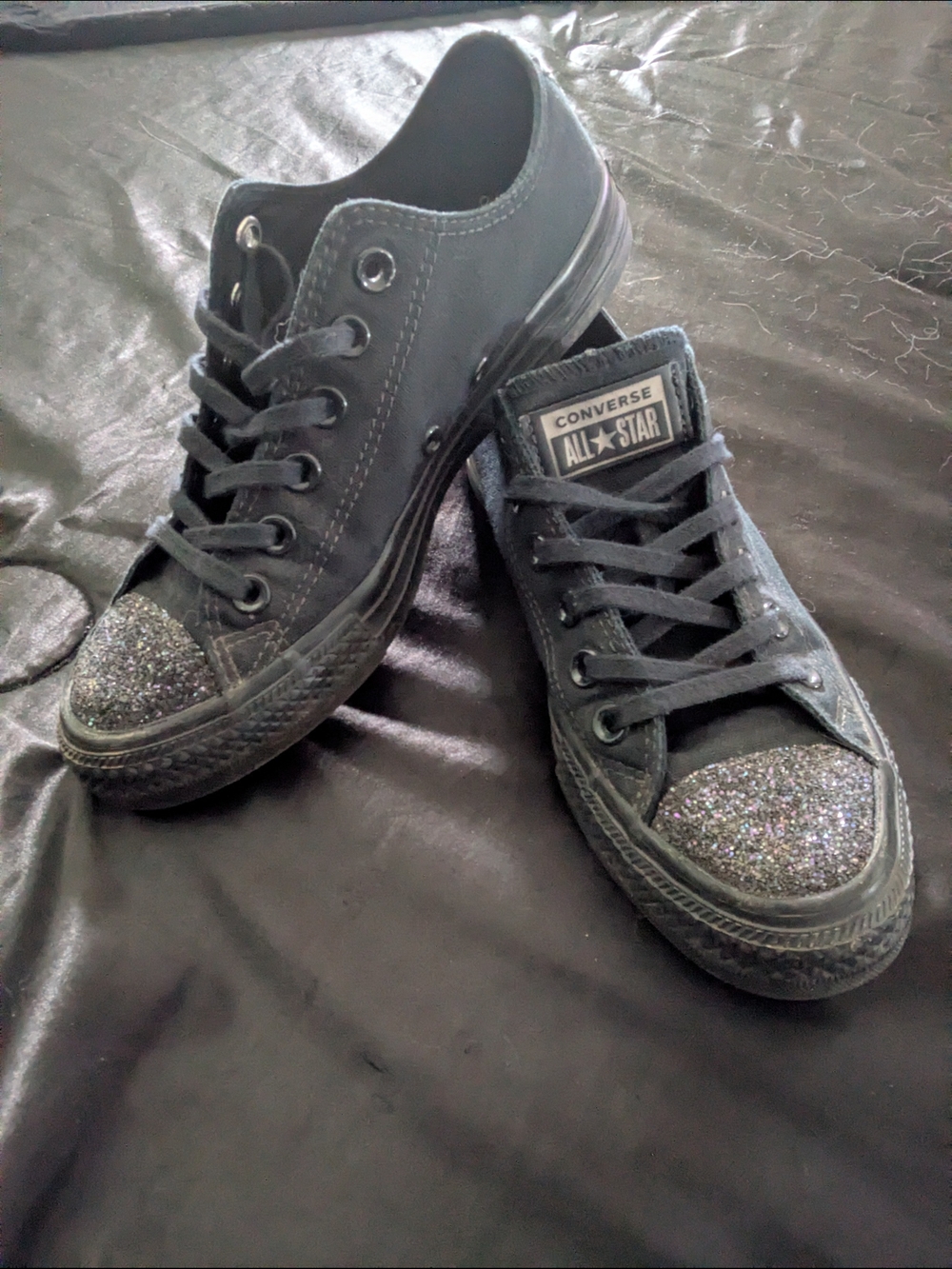 Converse All Star Women's Black Glitter Toe Low Top Sneakers